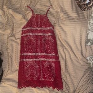 Dress with red knit overlay